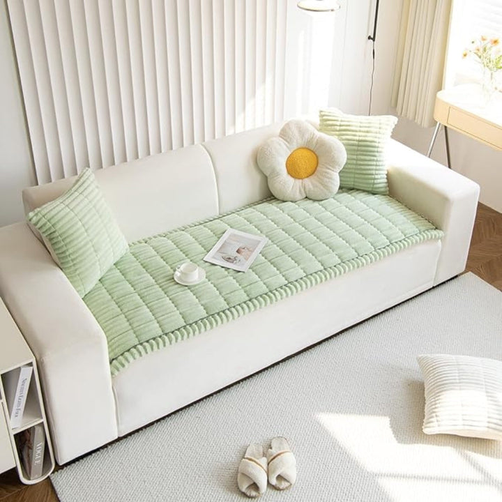 Plush Pleated Edges Sofa Cover