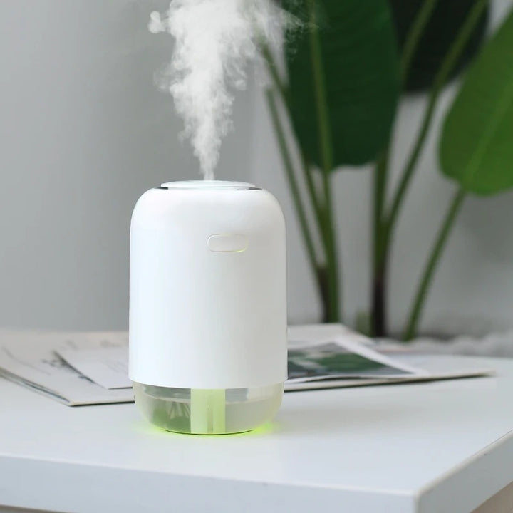 Portable Wireless Humidifier, with Dual Spray Design, 10hrs Battery Life and Night Light, for Work, Study, Car and More