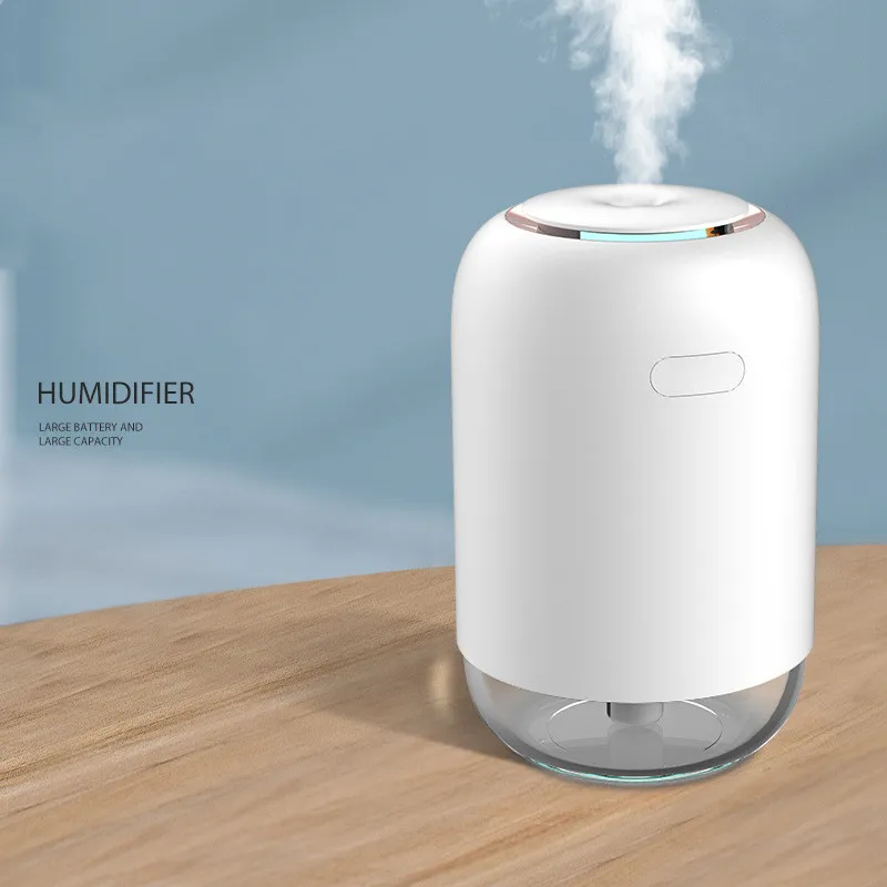Portable Wireless Humidifier, with Dual Spray Design, 10hrs Battery Life and Night Light, for Work, Study, Car and More