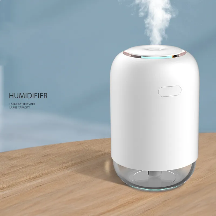 Portable Wireless Humidifier, with Dual Spray Design, 10hrs Battery Life and Night Light, for Work, Study, Car and More