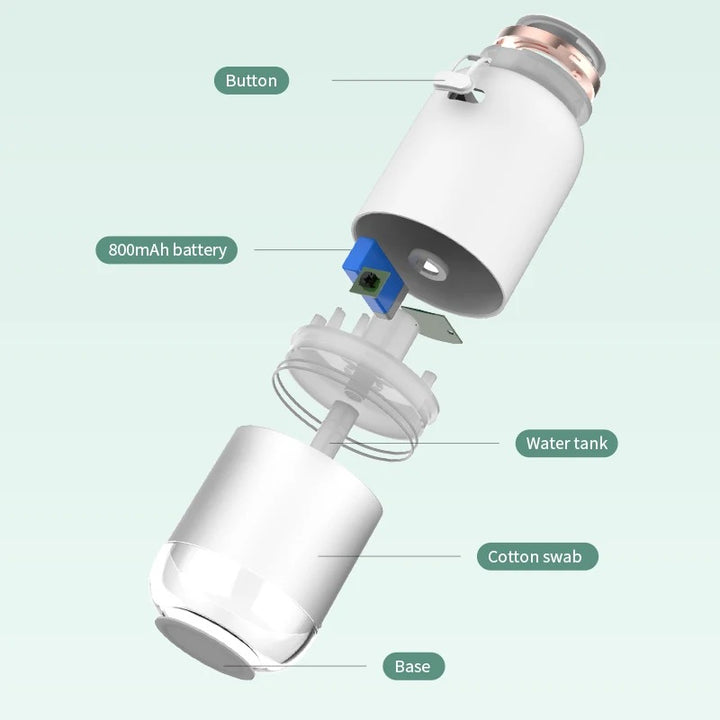Portable Wireless Humidifier, with Dual Spray Design, 10hrs Battery Life and Night Light, for Work, Study, Car and More