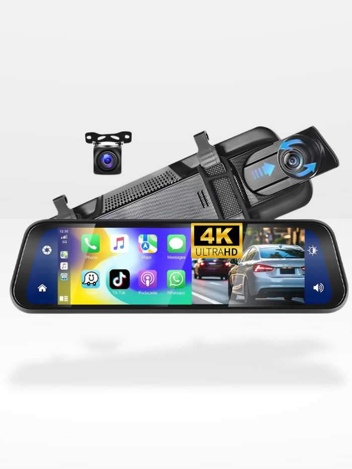 Rearview Mirror Dash Cam 4K Front & Rear | CarPlay & Smart Driving Assistant