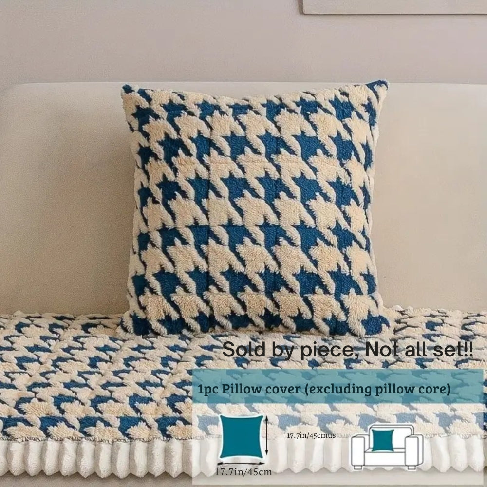 Colourful Plush Houndstooth Sofa Cover and Cushion Cover
