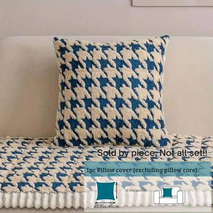 Colourful Plush Houndstooth Sofa Cover and Cushion Cover