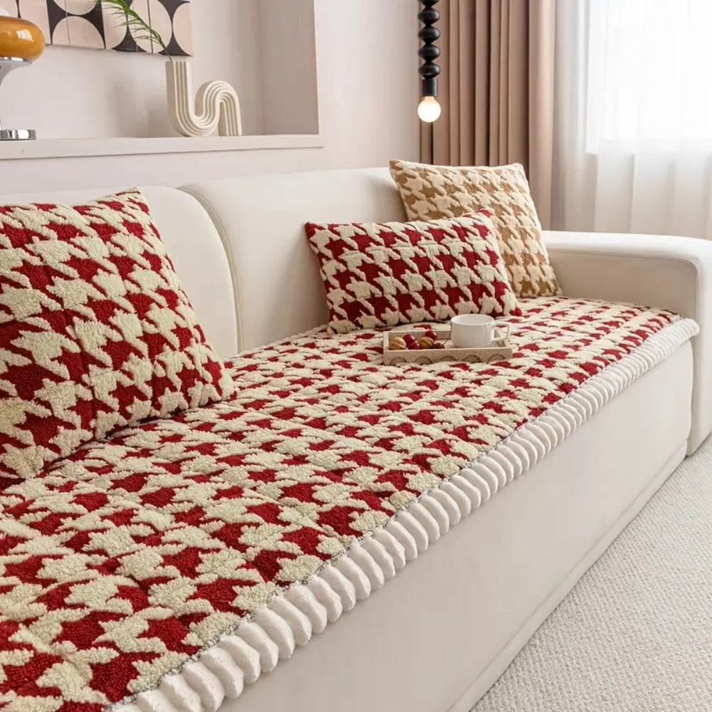 Colourful Plush Houndstooth Sofa Cover and Cushion Cover