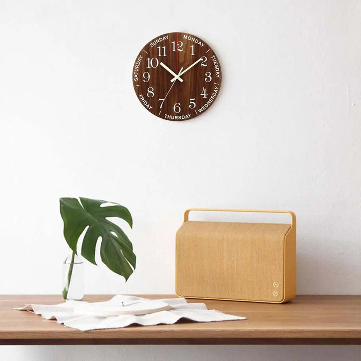 GlowClock – Luxe Wooden Wall Clock with Night Light