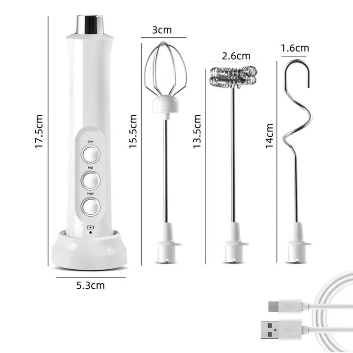 3 In 1 Electric Milk Frother Rechargeable Milk Foam Maker Handheld Frother High Speed Milk Frother Drink Mixer Coffee