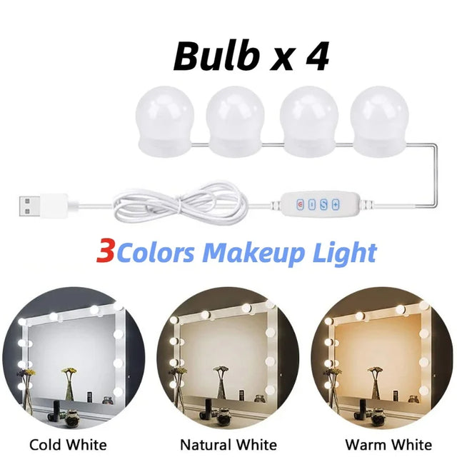 Glamora | LED Makeup Mirror Light Set | 10 Hollywood-Style Lamps | USB, Dimmable & 3 color Modes