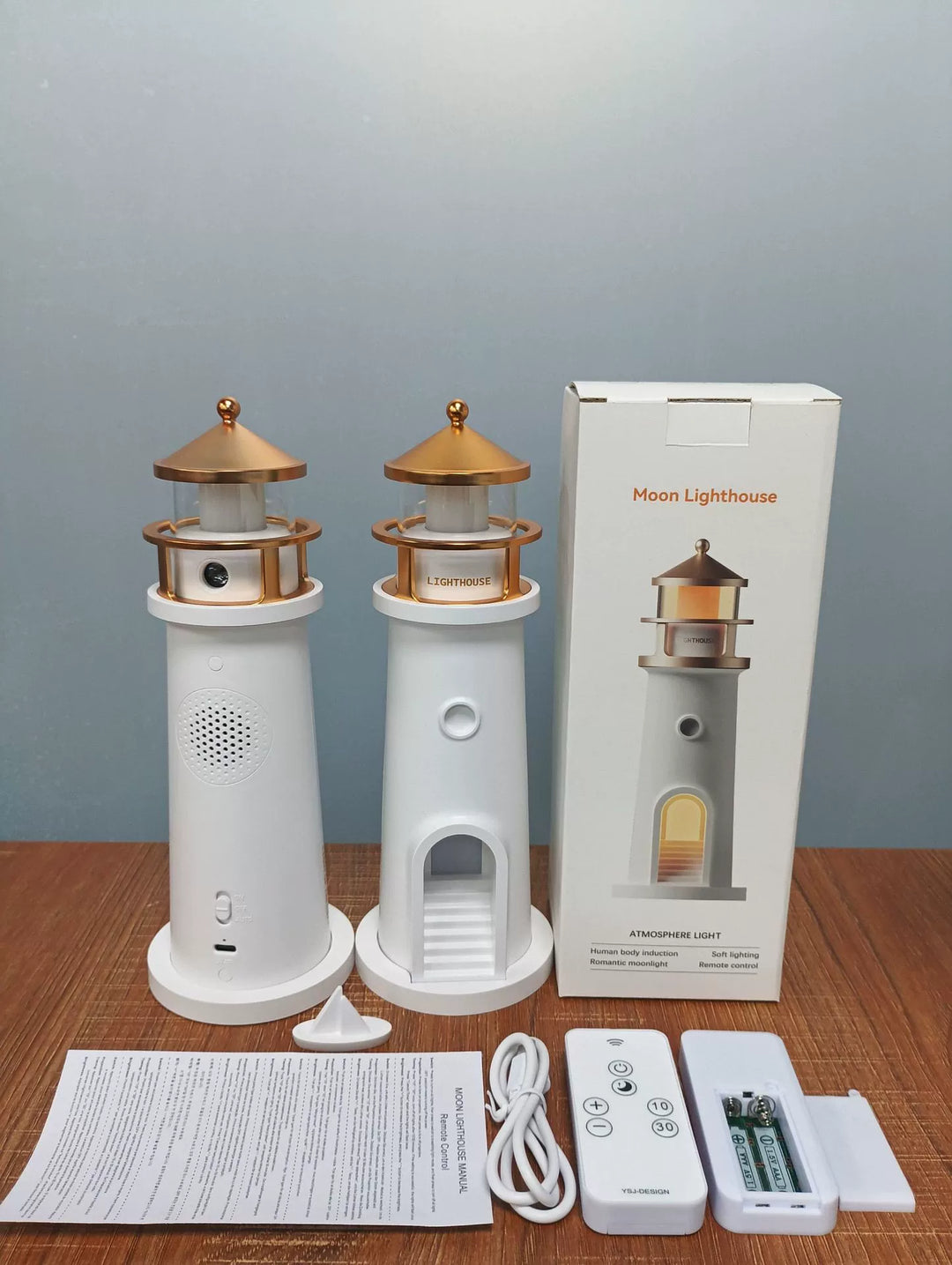 Moonlight Lighthouse Projection Lamp Ambient Night Light Bluetooth Speaker Remote Motion-Sensing Table Lamp