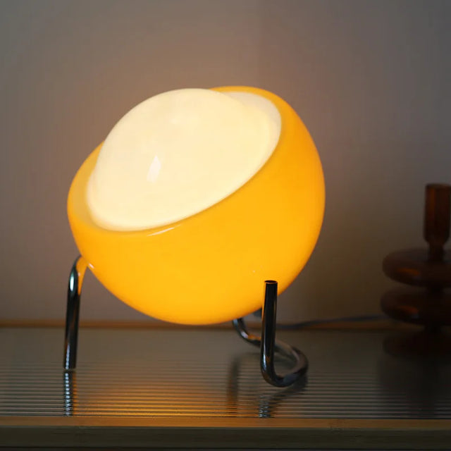 Aurivio Table Lamp | Glass & Stainless Steel | Retro-Nordic Design | LED Night Light Beige/Orange | Ø21×H25 cm