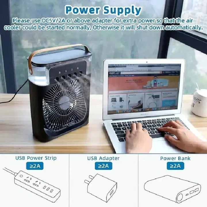 Portable USB Electric Fan with LED Night Light and Water Mist - 3-in-1 Air Humidifier for Home |