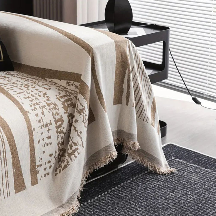 Stone Bohemian Fringe Sofa Cover