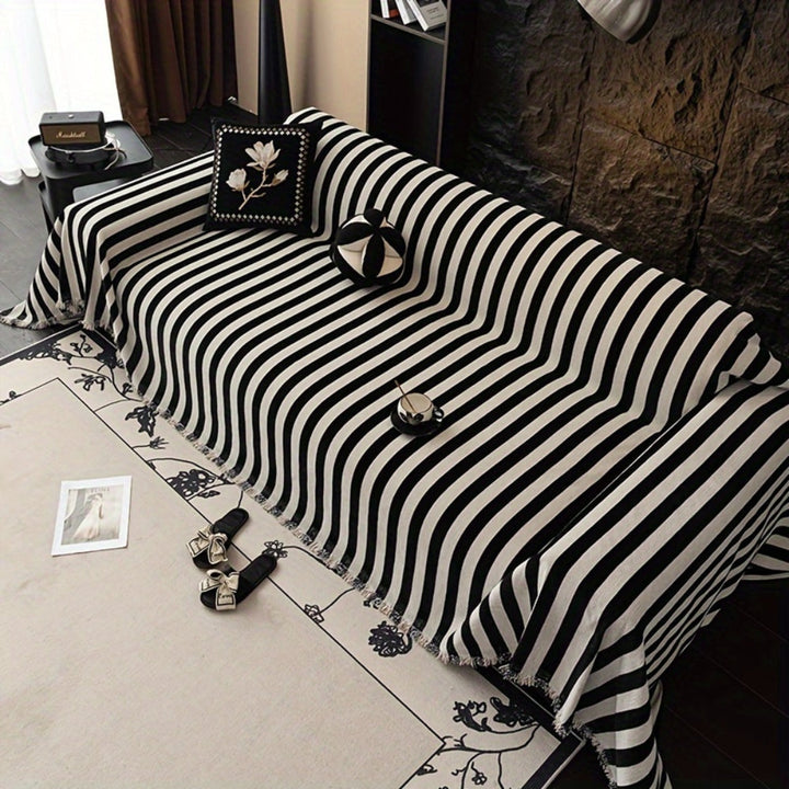 Striped Chenille Black White Sofa Cover