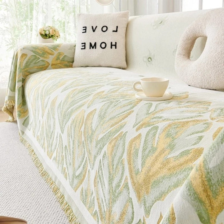 Verdure Leaf Pattern Chenille Sofa Cover