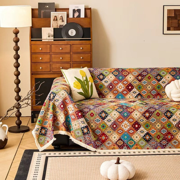 Zahara Geometric Tribal Kilim Sofa Cover