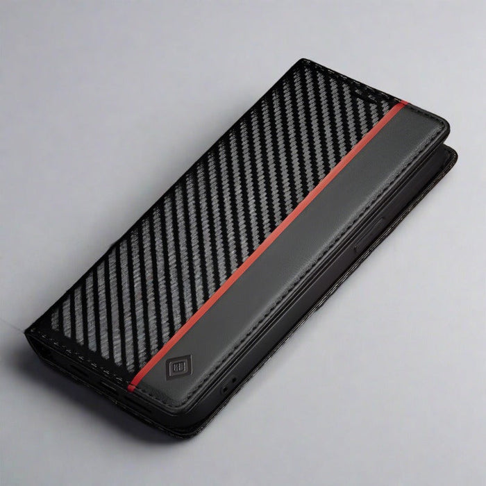 S23 Phone case | Card holder made of carbon fiber leather with magnetic closure