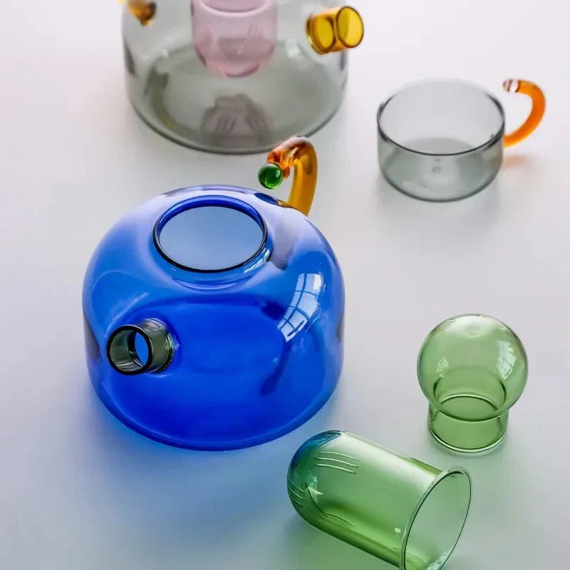 Contrasting color Glass Teapot Set – Stylish &amp; Heat Resistant Design
