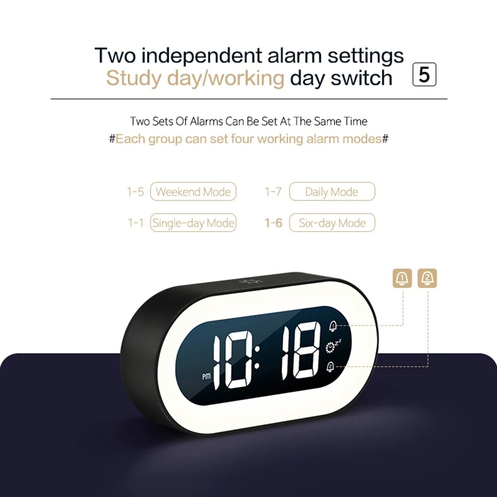 Digital Alarm Clock with Night Light - Lumino