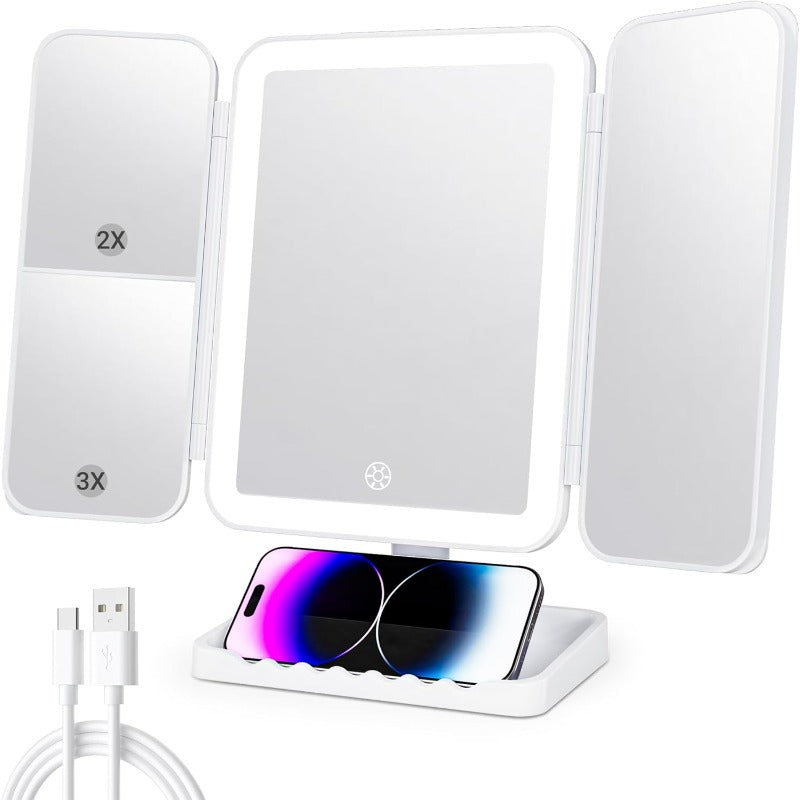 Tri-Fold LED Makeup Mirror