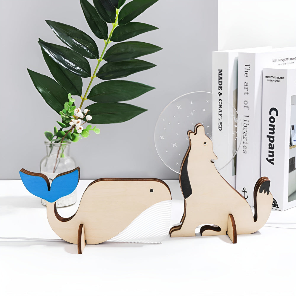 Wooden Animal Table Lamp – Cute Decorative Night Light for Kids’ Rooms