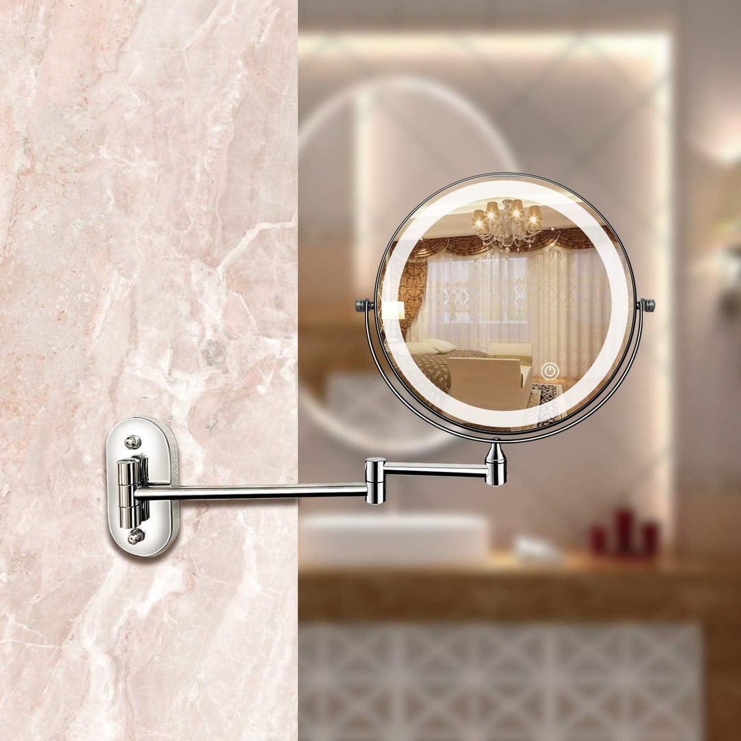 LED Wall Mirror with Chrome Frame and Magnifier