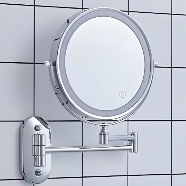 LED Wall Mirror with Chrome Frame and Magnifier