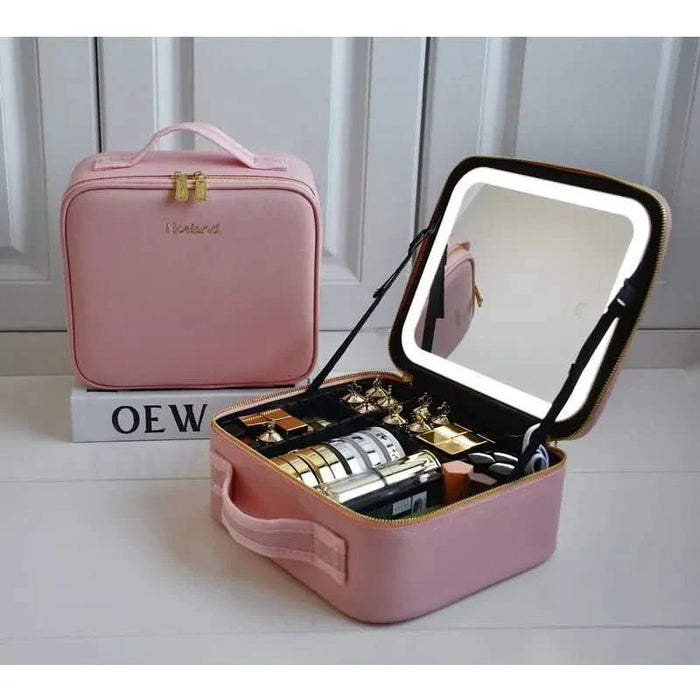 Make-up bag with LED mirror - Portable make-up bag with light & storage space for perfect styling on the go