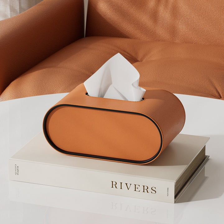 Tissue box - Oval Elegance - Leather design - Functional &amp; Stylish