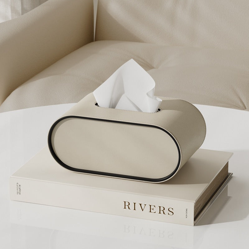 Tissue box - Oval Elegance - Leather design - Functional &amp; Stylish