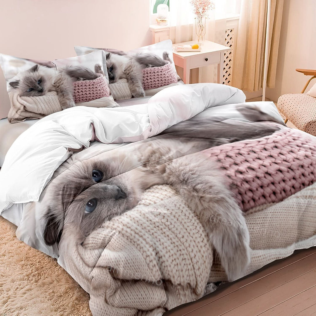 Cotton Cat Motif Bedding Set – 3 Pieces