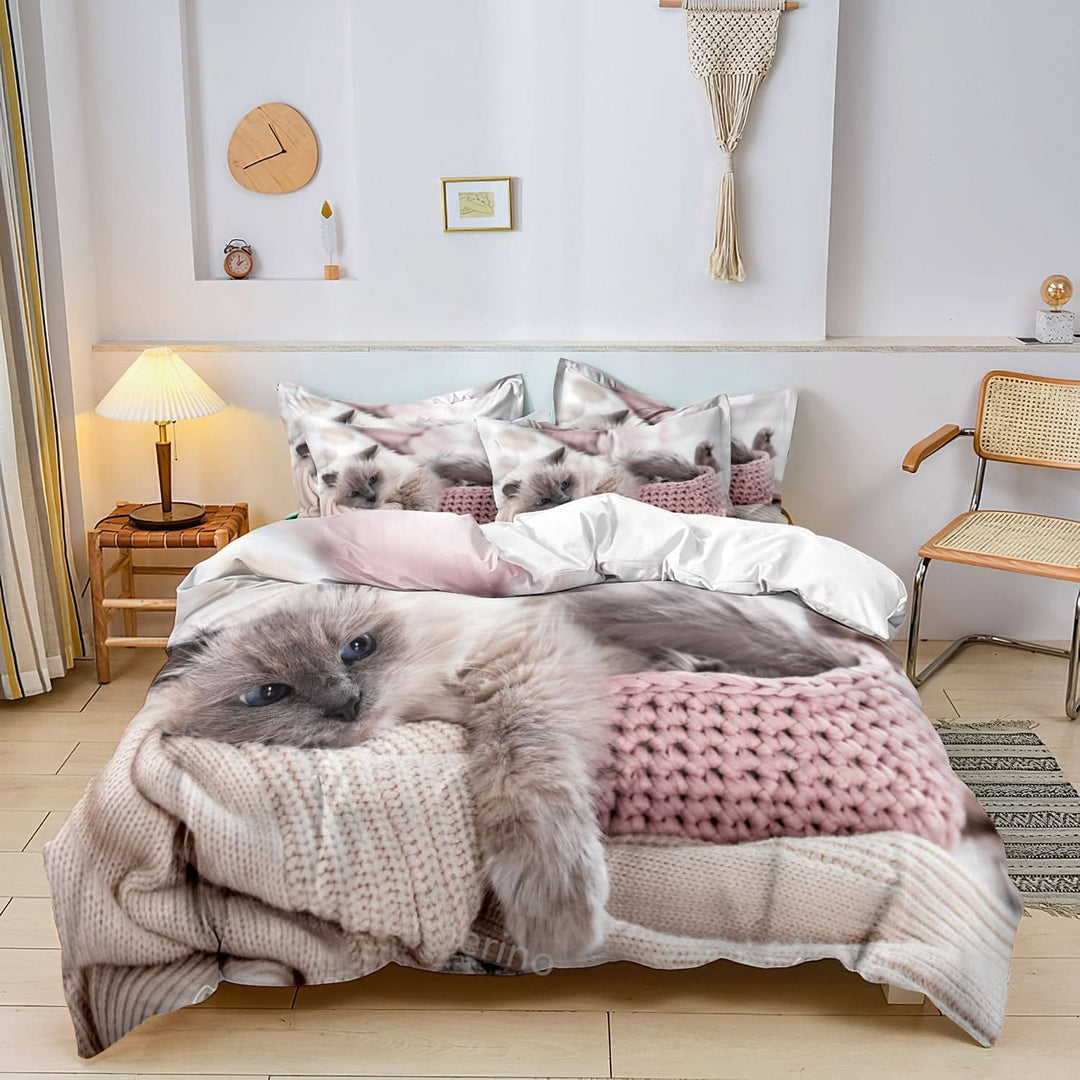 Cotton Cat Motif Bedding Set – 3 Pieces