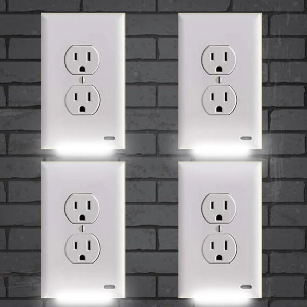 Pack 4x LED Night Light Outlet Cover | Energy-Efficient, Automatic Sensor & Safe for Kids' Rooms