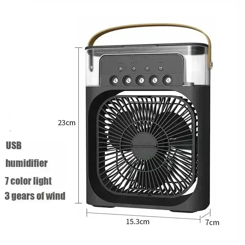 3-in-1 Portable Air Cooler with LED Lights – USB-Powered Desktop Fan, Humidifier &amp; Night Light |